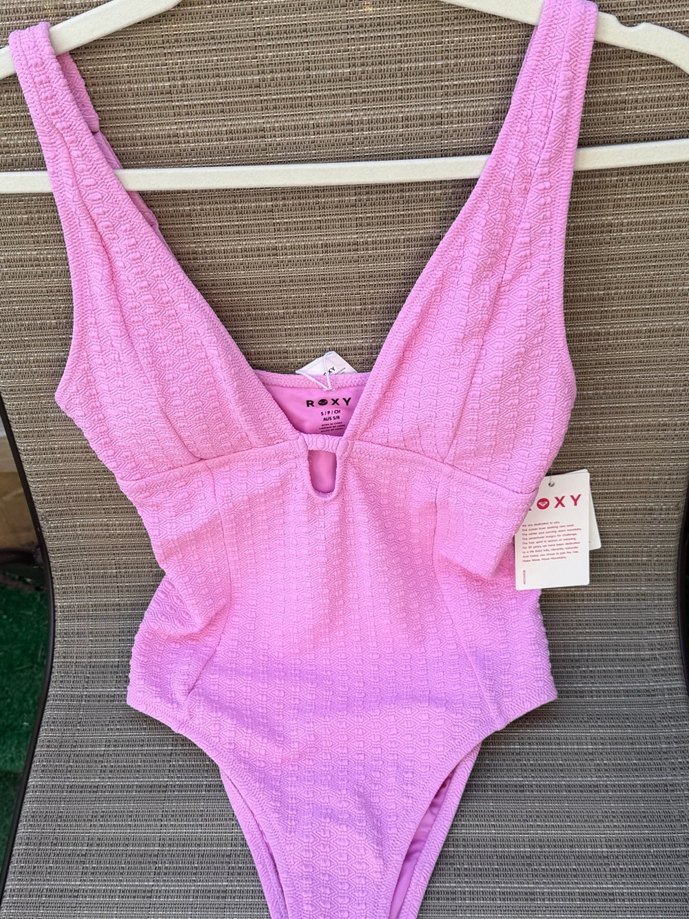 Roxy Lavender Pink Textured V-Neck One-Piece Swimsuit